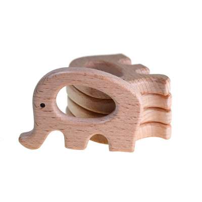 Wholesales New Organic Infant Teething Animal Elephant Wooden Teether Montessori Toys Handmade Pendant Set Shower Gift